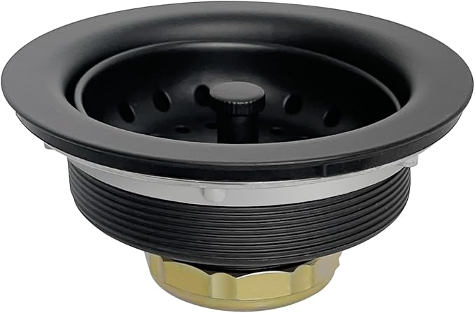 Kitchen Sink Drain Assembly 3-1/2 Inch - Kitchen Sink Strainer Stainless Steel Basket with Stopper - Rustproof & Leak-Proof Design for Standard American Drain Holes, Black