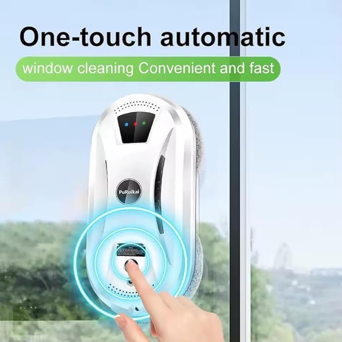 Automatic Smart Window Cleaning Robot, Window Cleaner Robot, Dual Water Spray Glass Washer with Remote Control, Safety Rope for High Rise Mirrors & Tiles in Home or Office (White)