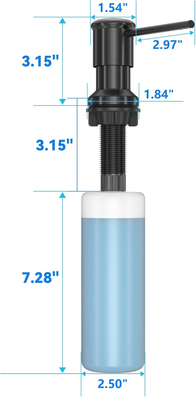 Dish Soap Dispenser, Kitchen Sink Soap Dispenser Pump with 17 OZ Bottle, Refill from The Top, Wide Pump Head Base (Black)