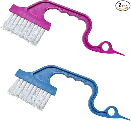 2PCS Car Crevice Cleaning Brush, Window Cleaner Tool, Plastic Detailing Brush with Ergonomic Handle, Hard Bristle Window Track Cleaner, Car Cleaning Tools for Home, Bathroom (Blue/Rose Red)