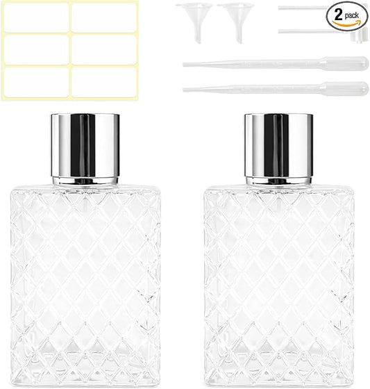 2 Pack 100ml Empty Perfume Bottles Refillable, Glass Perfume Atomizer with Funnels & Droppers, Leak-Proof Travel Perfume Spray Bottles, Fine Mist Sprayer for Cologne Essential Oils