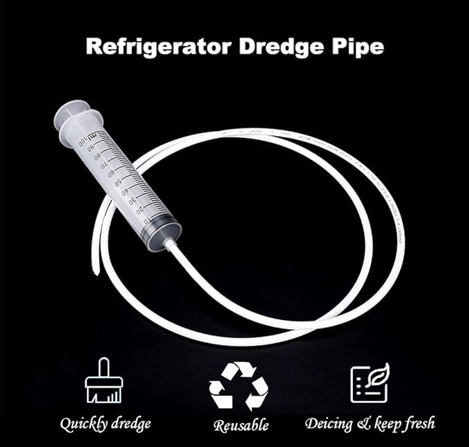 MUAECH Refrigerator Drain Hole Cleaner Kit, 7-Piece Fridge Drain Tube Cleaning Tool with 60IN Long Flexible Brush & Hose, for Clogged Water Line & Dispenser - Includes Syringe, Plungers, Shovel