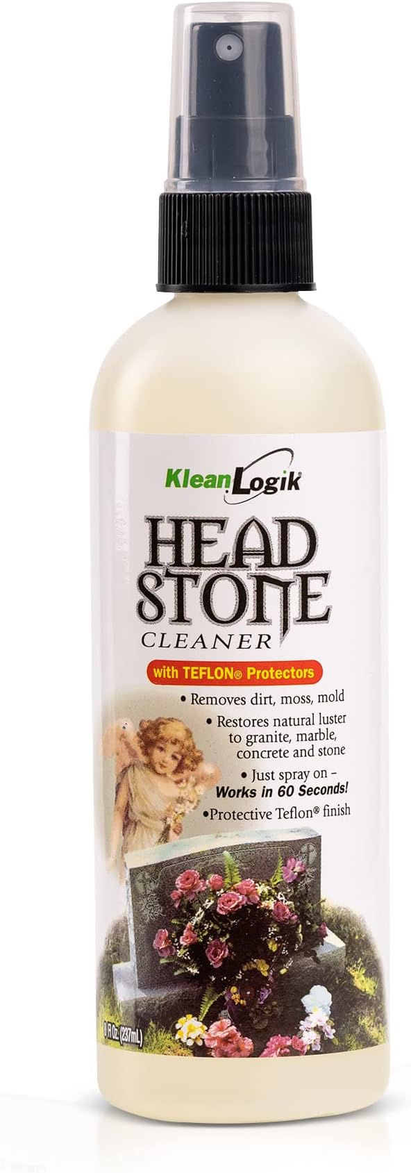 Headstone Cleaner For Graves & Memorials, Tombstone Cleaner Solution Removes Dirt & Plant Growth To Restore Natural Luster To Granite, Marble, Slate, Concrete, Limestone & Stone, 8 Fl Oz