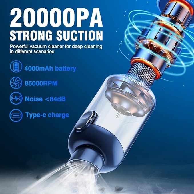 Vacuum Car Cleaner Handheld 20000PA High Power Vacuum Cleaner with Brushless Motor, 3 in 1 Keyboard Portable Vacuum Cleaner Air Duster for Car Home, LT-126