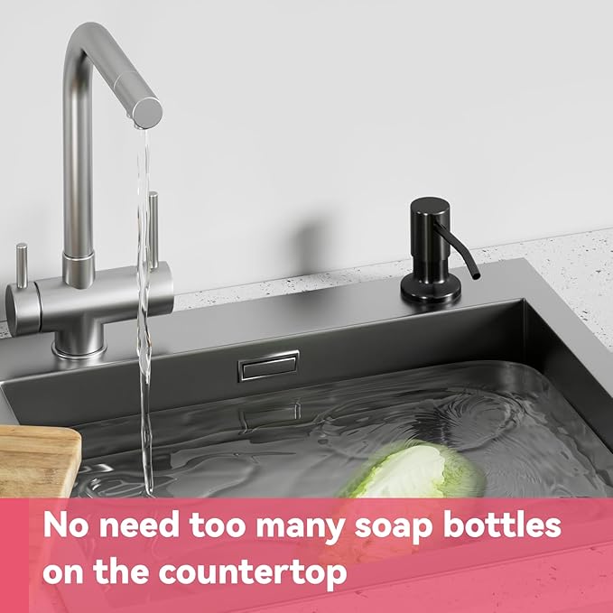Sink Soap Dispenser, OHiHi Kitchen Sink Soap Dispenser with 47" Extension Tube, Wide Pump Head Base, No Water Leaking, No Need to Fill The Little Bottle Again, Black