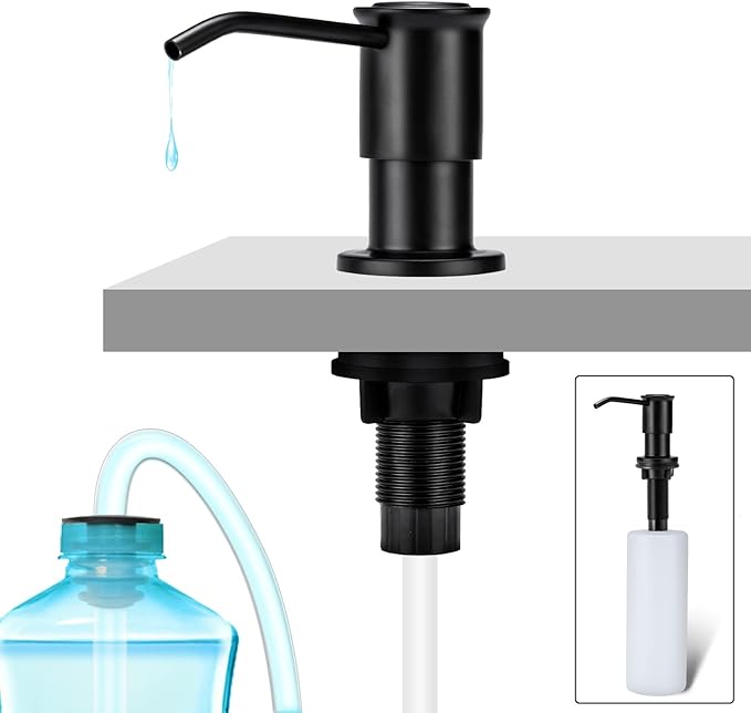 Built-in Soap Dispenser for Kitchen Sink, Soap Dispenser Pump Set with 17oz Bottle and 47.2-inch Extension Tube Kit for Dish Detergent - Black