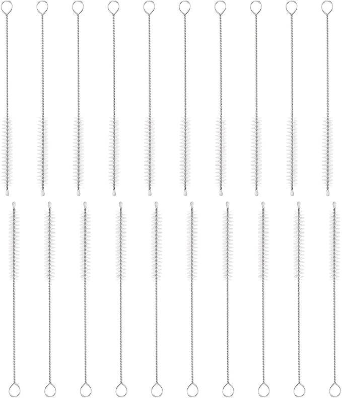 HARFINGTON Straw Cleaner Brush Set, 6 Inch Length 304 Stainless Steel and Nylon Bristles for Water Bottle Silicone Straw Sippy Cup Pipes, White (8mm OD, 20-Piece-Set)