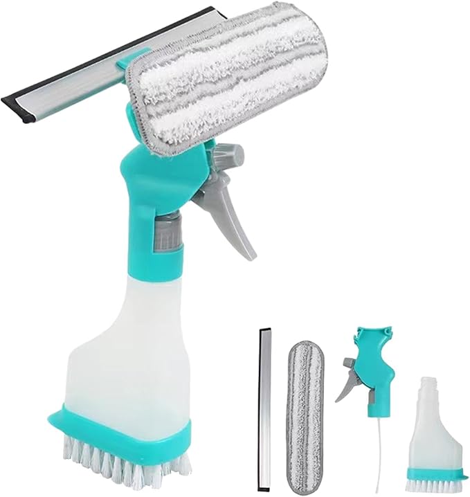 4 in 1 Window Cleaning Kit Professional Squeegee with Spray Bottle for Shower Mirror Glass Car Windshield Countertop Easy Gadget Cleaner Tool