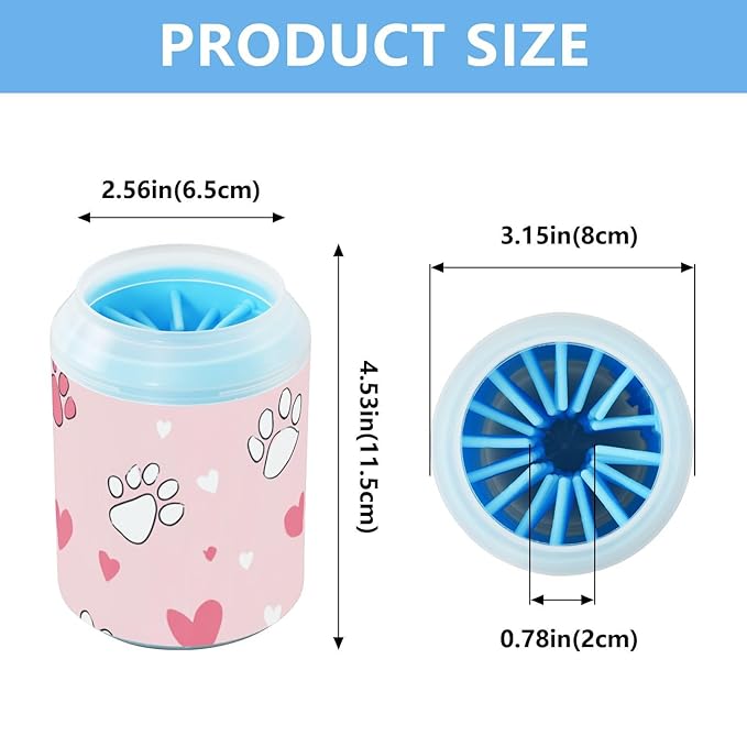 Dog Paw Cleaner Cups for Dogs Pet Foot Washer Paw Scrubber for Medium Small Dogs Cats Cleaning Cup Cute Paw Print and Heart