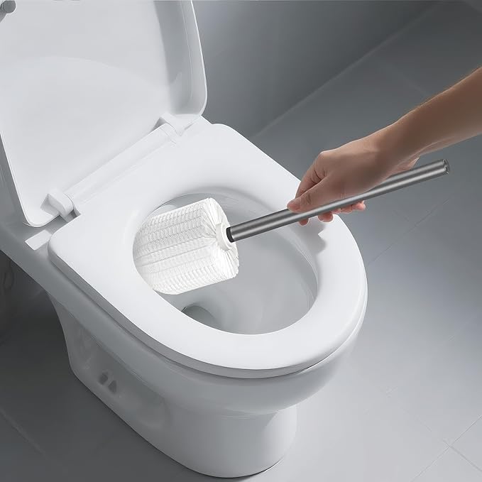 Toilet Brush and Holder Set, Toilet Bowl Brush with Stainless Steel Light Brush Handle, Soft Bristle, Wall Mounted/Floor Standing for Bathroom Space Saving
