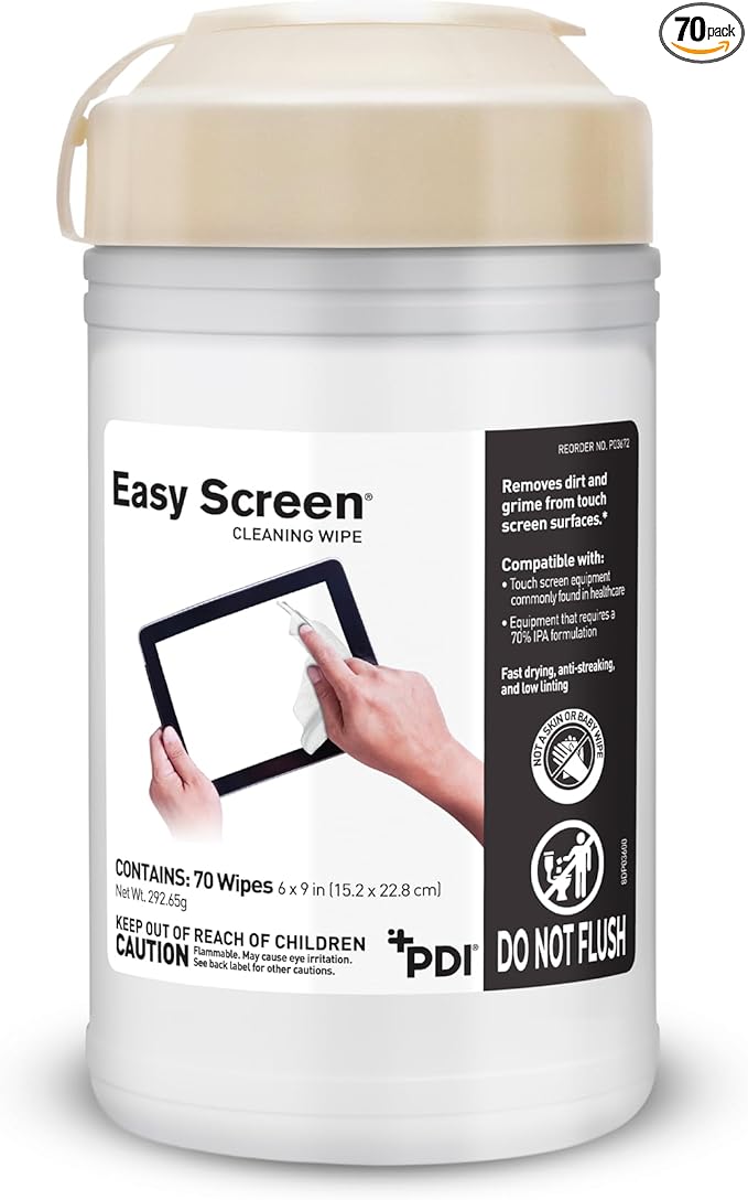 Easy Screen Cleaning Wipes, Electronic Screen Cleaning, Laptops, Monitors, Phone, Tablet, TV Screen Cleaning Wipe, 70 Wipes per Canister, Large 9"x 6" Durable Wipe
