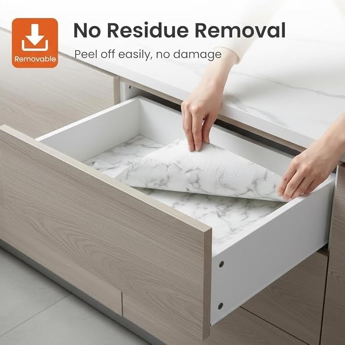 COAVAS Shelf Liner for Cabinets & Drawers Non Slip, No Adhesive Drawer Liners for Dresser, Kitchen, Shelves, Thick Shelf Paper Waterproof, Cut-to-Size (Marble, 12IN x 10FT)