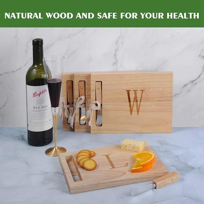Miicol Wood Charcuterie Board, Monogram Cheese Board 10 Inch, Personalized Initial Cutting Board with Spreader, Unique Housewarming Gift, Ideal for Kitchen, Home, Letter L