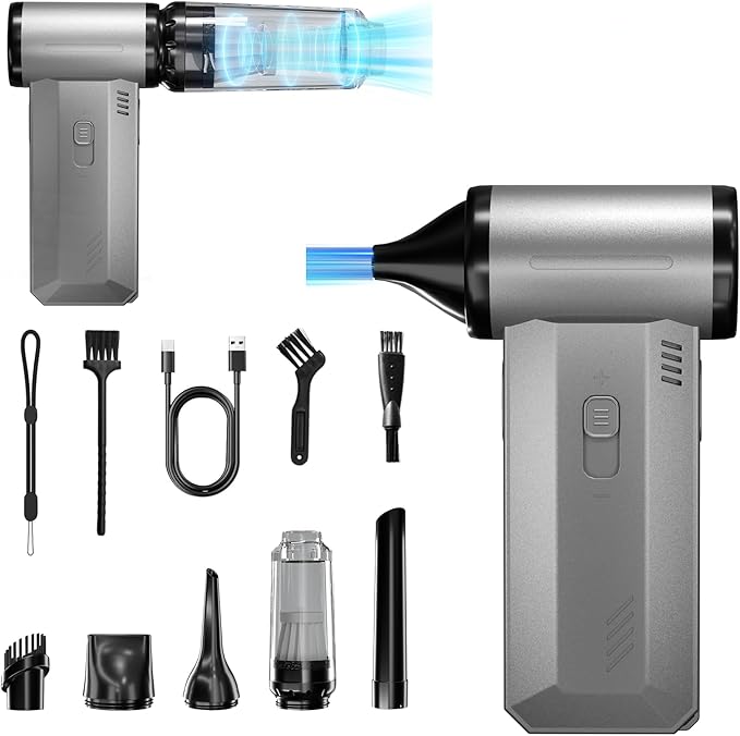 2-in-1 Compressed Air Duster-150000RPM Super Power Electric Duster with 8000mAh Battery, Continuously Adjustable Speed Cordless Air Duster Rechargeable for PC Keyboard, Car, Home, and Outdoor