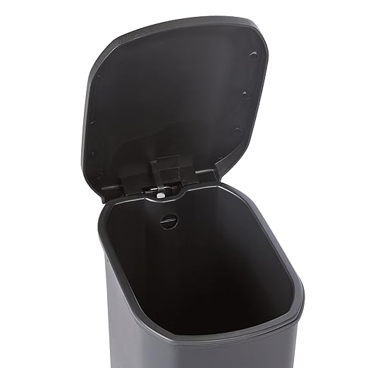 Amazon Basics Compact Plastic Bathroom Trash Can with Hands Free Foot Pedal, Quiet Close Step-On, 6 Liters, Black, Lid Included (Pack of 6)