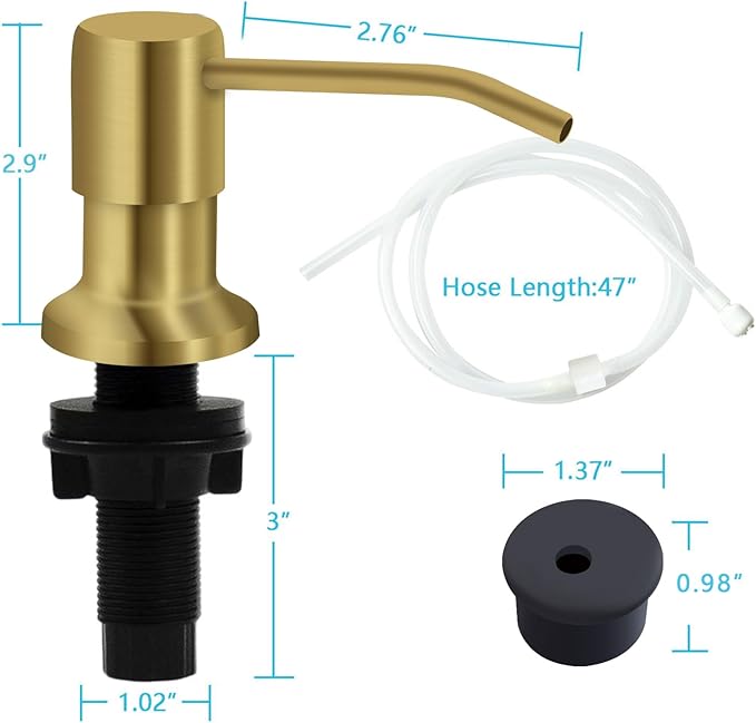 Soap Dispenser for Kitchen Sink, Kichen Sink SoapDispenser, 47" Extension Tube kit, Under Sink SoapDispenser Pump, No Need More Refills, Good Suction Power, Golden