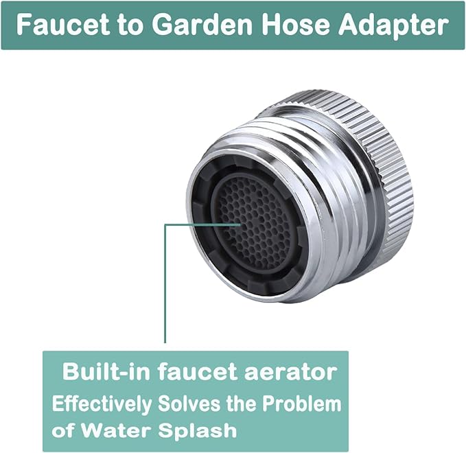 Faucet Adapter with Aerator, Sink Faucet to Garden Hose Adapter, Faucet Adapter to Garden Hose for Kitchen and Bathroom, 3/4" GHT Thread Chrome