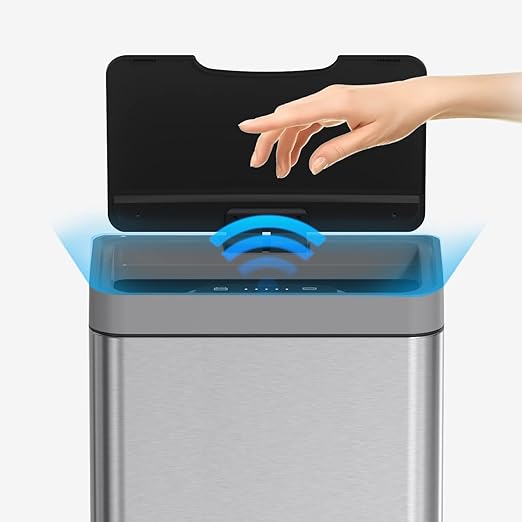 Mbillion Automatic Trash Can - 15 Gallon Motion Sensor Stainless Steel Smart Trash Can with Lid - Rectangular Touchless Garbage Can for Kitchen, Bedroom, Home Office - Silver