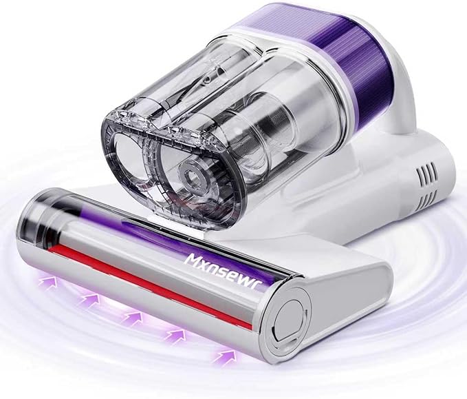 Mattress Vacuum Cleaner, Ultrasonic Bed Vacuum Cleaner with 18Kpa Strong Suction, 150°F Heat & 253.7nm UV-C Light, Intelligent Dual Cup, One-Click Dust Removal for Bed, Sofa, Pet Hair, White