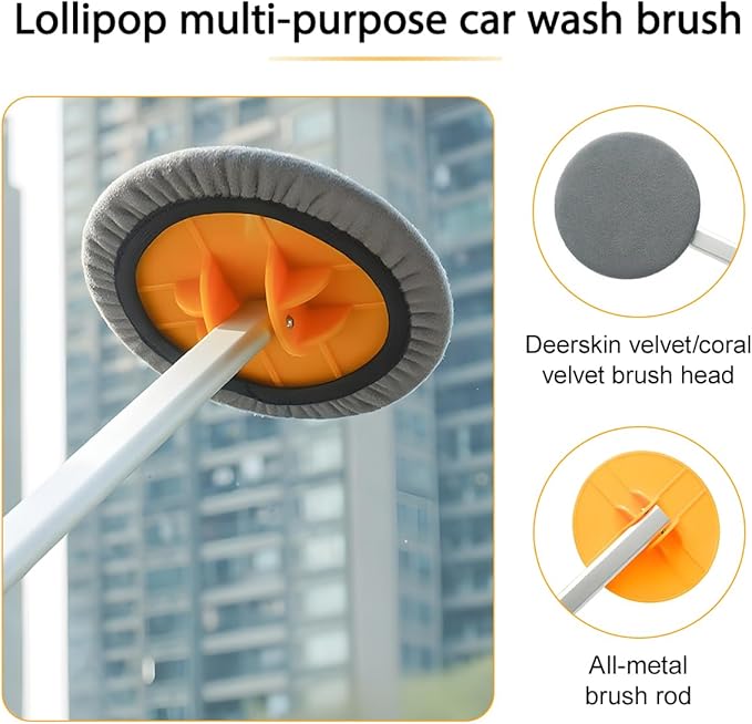 Car Windshield Cleaner Tool, Vehicle Window Cleaning Kit with 3PCS Double Side Microfiber Pads, Auto Glass Detailing Washing Brush for Exterior Interior, Universal for Truck SUV RV