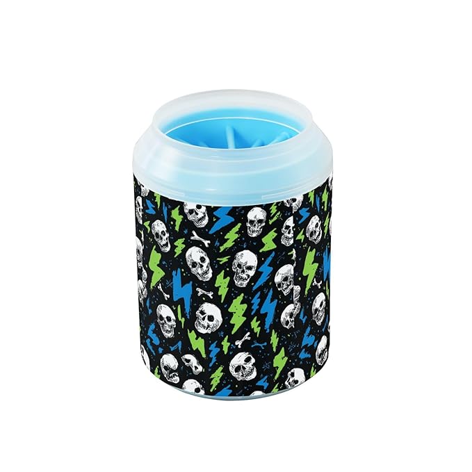 Dog Paw Cleaner Cups for Dogs Pets Foot Washer Paw Scrubber for Medium Small Cats Dogs Cute Cleaning Cup Skull Lightning Colorful