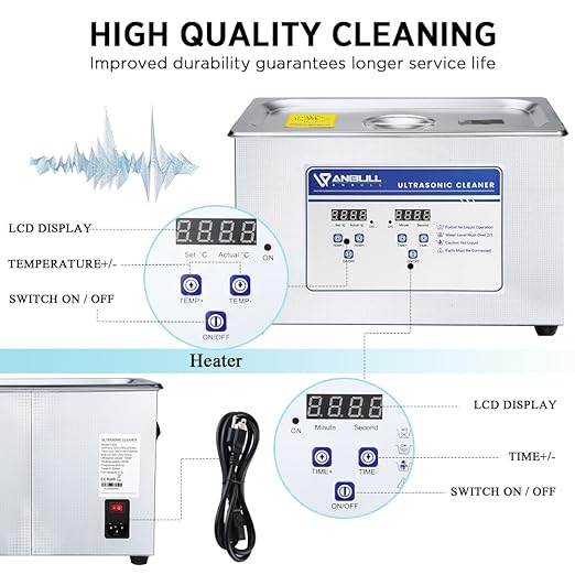 Anbull 4.5L/1.2Gal 180W Professional Ultrasonic Cleaner Machine with 304 Stainless Steel and Digital Timer Heater for Jewelry Watch Coin Glass Circuit Board Small Parts