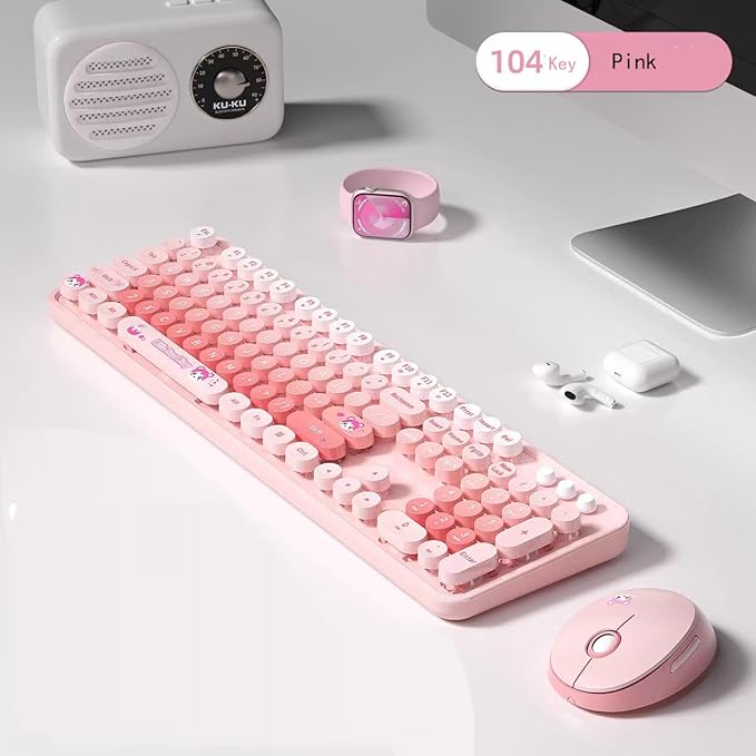 Mofii Wireless Keyboard and Mouse Combo,2.4G USB Multi-Color Cute Full Size Keyboard and Optical Mice Set for Computer Desktop PC Laptop (Pink-Mixed)……