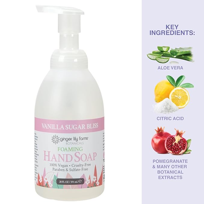 Ginger Lily Farms Botanicals All-Purpose Foaming Hand Soap Refill, 100% Vegan & Cruelty-Free, Vanilla Sugar Bliss Scent, 20 Fl Oz (Pack of 8)