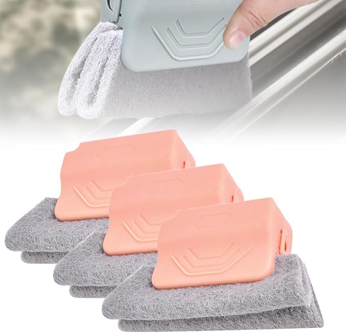 Magic Window Track Cleaner, 2025 Upgraded Handheld Cleaning Brush Set, for Window Slides Grooves, Tile Grout Lines, Shutter Slats, Car AC Vents & Narrow Gaps (Pink 3PCS)
