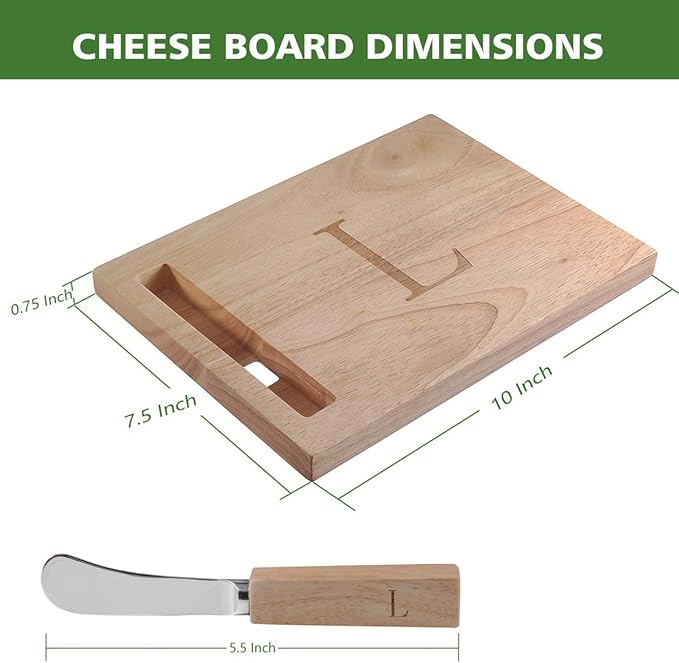 Miicol Wood Charcuterie Board, Monogram Cheese Board 10 Inch, Personalized Initial Cutting Board with Spreader, Unique Housewarming Gift, Ideal for Kitchen, Home, Letter L