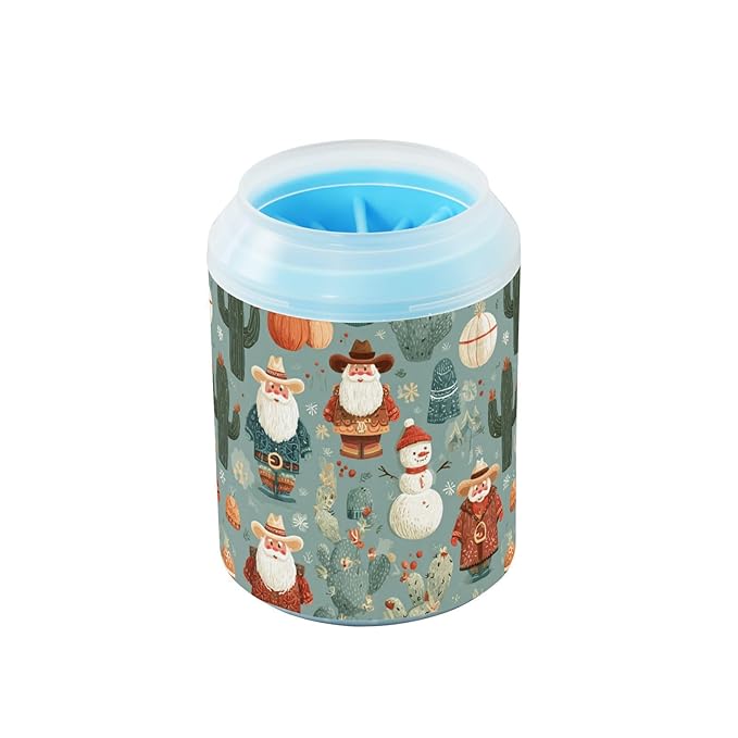 Dog Paw Cleaner Cups for Dogs Pet Foot Washer Paw Scrubber for Small Medium Large Dogs Cats Cleaning Cup Cowboy Christmas Santa and Cactus