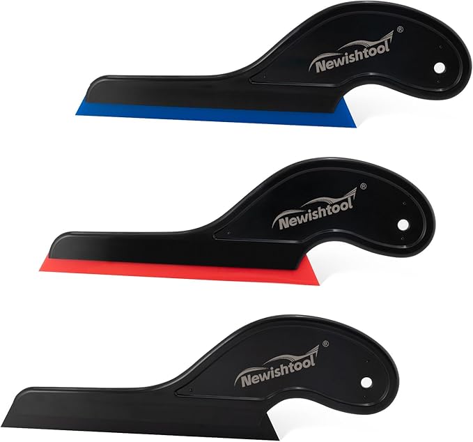 NEWISHTOOL Window Tint Tools, 3 PCS Side Wiper Swiper Silicone Squeegee, Car Squeegee Water Blade with Long Handle for Auto Window Tinting Glass Film Installation, Windshield Cleaning & Water Removing