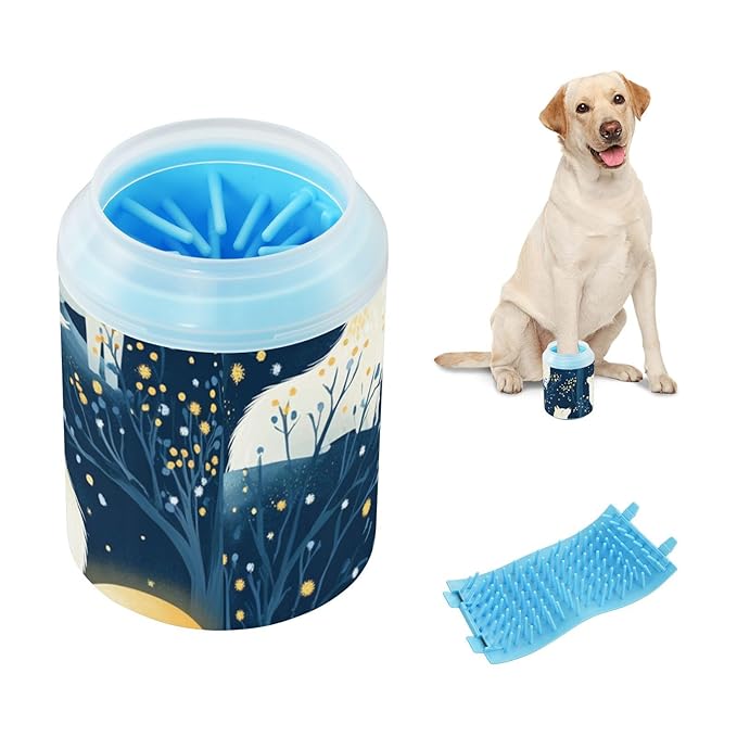 Dog Paw Cleaner Cups for Dogs Pets Foot Washer Paw Scrubber for Medium Small Dogs Cats Cleaning Cup Wolves and Starry Sky