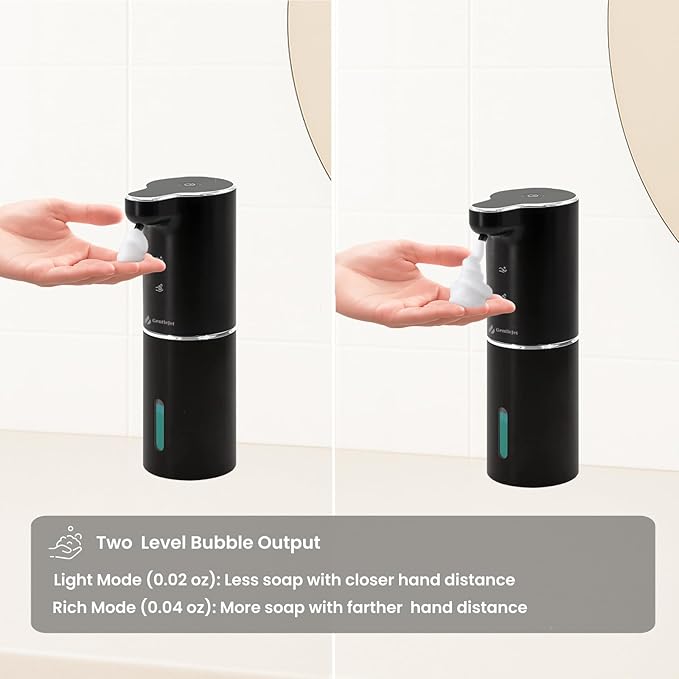 JetFoam Automatic Foam Soap Dispenser - Automatic Soap Dispenser Touchless Rechargeable Type C USB, Adjustable Foam Levels, 10 oz, Hands-Free for Bathroom, Kitchen, Countertop