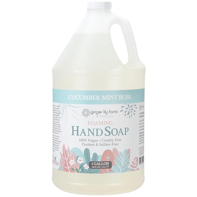 Ginger Lily Farms Botanicals All-Purpose Foaming Hand Soap Refill, 100% Vegan & Cruelty-Free, Cucumber Mint Bliss Scent, 1 Gallon (Pack of 4)