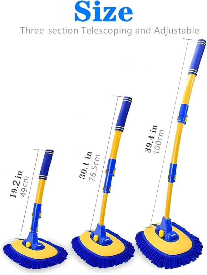 Upgrade Car Wash Brush with Long Handle,Car Wash Brush Car Cleaning Brush Kit Car Wash Mop Car Wash Brush with Telescopic Pole Car Washing Brush with Scratch-Free Replacement Head(Blue