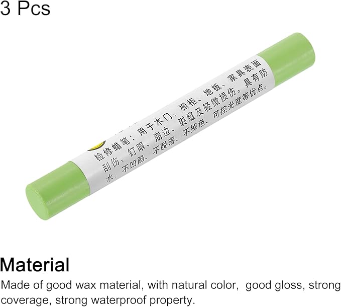uxcell Furniture Repair Crayons, 3Pcs - Wood Wax Filler Stick, Furniture Markers Touch Up - for Scratches Holes Tables Desks Wooden Floors Cover Ups, Light Green