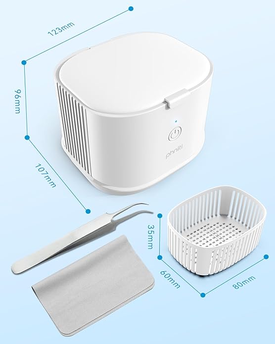 Phniti Ultrasonic Cleaner, 46kHz Ultrasonic Retainer Cleaner Professional Ultrasonic Jewelry Cleaner Machine with Timer for Dental Retainer, Mouth Guard, Watch, Ring, Diamond, White
