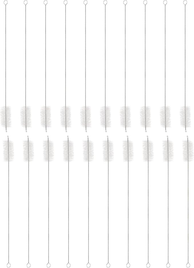 HARFINGTON Straw Cleaner Brush Set, 12 Inch Length 304 Stainless Steel and Nylon Bristles for Water Bottle Silicone Straw Sippy Cup Pipes, White (25mm OD, 20-Piece-Set)