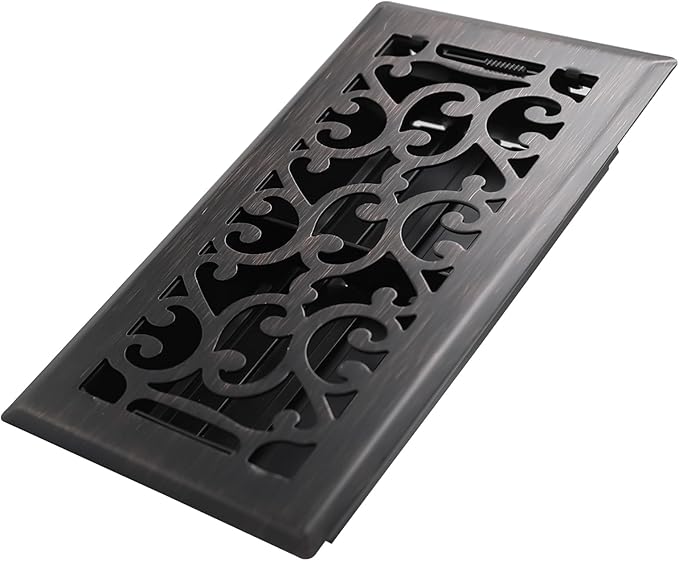 4x8 Inches Heavy Duty Walkable Floor Register - Easy Adjust Air Supply Lever Decorative Floor Vent Covers, Savannah Design Vent Covers for Home - Oil Rubbed Bronze