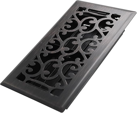 4x8 Inches Heavy Duty Walkable Floor Register - Easy Adjust Air Supply Lever Decorative Floor Vent Covers, Savannah Design Vent Covers for Home - Oil Rubbed Bronze