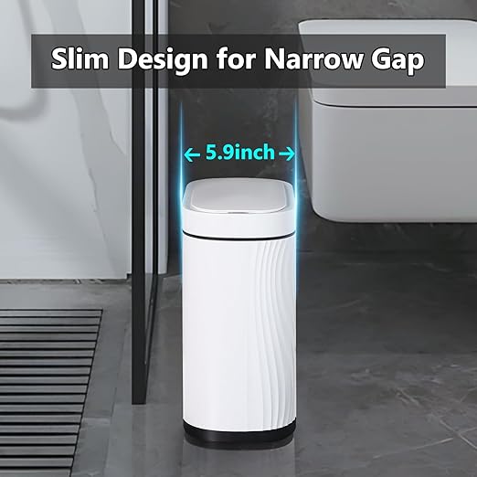 Bathroom Trash Cans with Lid 2 Gallon Automatic Trash Can, Small Motion Sensor Garbage Can, Slim Smart Trash Bin, Waterproof Plastic Garbage Bin for Bathroom, Bedroom, Living Room, Kitchen