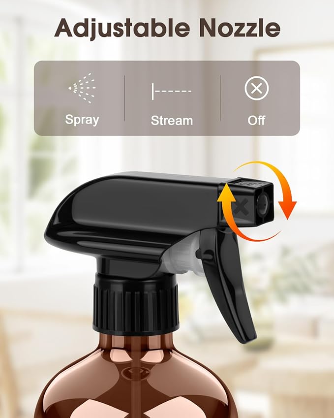 Glass Spray Bottle with Silicone Sleeve Protection, Amber Glass Spray Bottle Set for Window Cleaner Aromatherapy Facial Hydration Watering Flowers Hair Care 2 Pack/16 oz (Black)