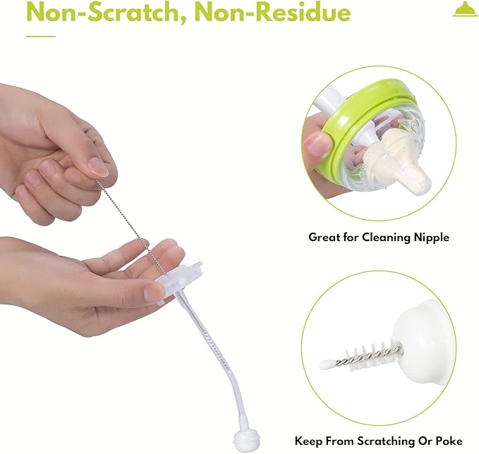 Baby Bottle Brush Set with Nipple Cleaner and Suction, 10.2" Cleaning Brush and 6.5" Sponge Bottle Brush with A Replacement Brush Head and Two 6.7" Straw Brushes, Pack of 5 (Pink)