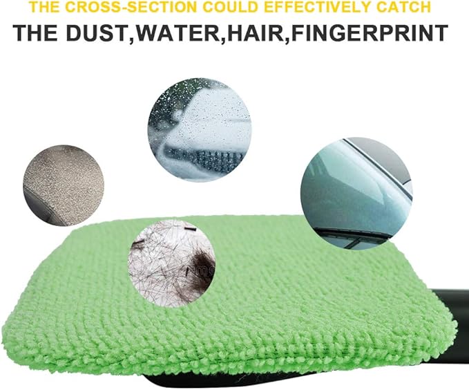 Microfiber Cleaning Cloth for Windshield Cleaning Tool, Windshield Cleanner Wand Replaceable Glass Cleaning Bonnets, Interior Auto Window Cleaner Washing Pads, Fit 5”, Green, 5 Pack