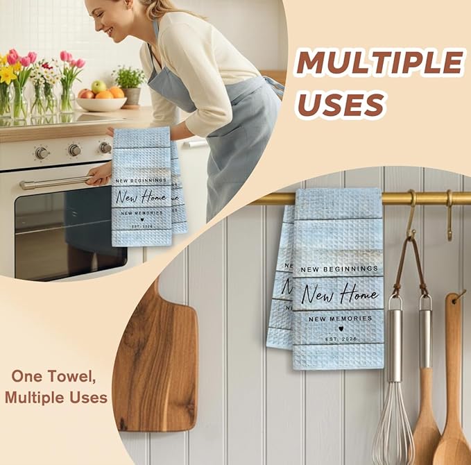 New Home Gift Coastal Kitchen Towels with Saying, Beach Themed Decorative Hand Towel, Housewarming Gift Ideas for New Homeowners, Cute Funny Hand Towels Bathroom Kitchen 16x24 Inch-b06