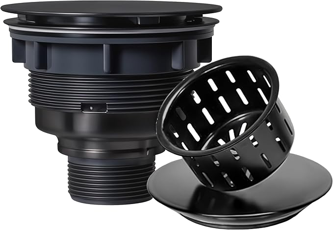 Strictly Sinks Sink Drain Strainer with Removable Basket - 3-1/2 Inch Stainless Steel Round Kitchen Sink Drain Assembly Kit with Deep Strainer Basket & Flat Cover Lid (Black)
