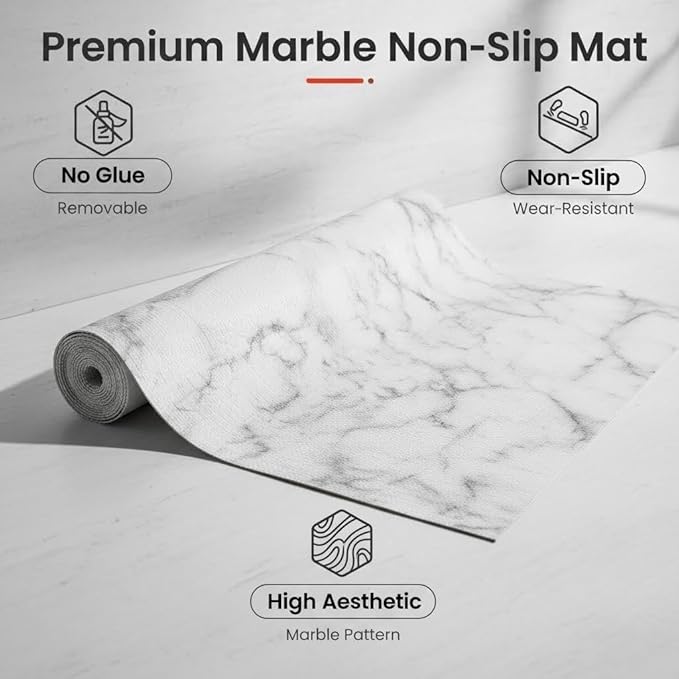 COAVAS Shelf Liner for Cabinets & Drawers Non Slip, No Adhesive Drawer Liners for Dresser, Kitchen, Shelves, Thick Shelf Paper Waterproof, Cut-to-Size (Marble, 12IN x 10FT)