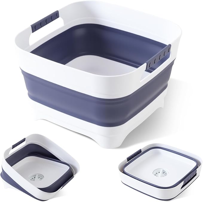 Collapsible Wash Basin for Baby Bottles - 2.4 Gallons Portable Wash Bin for RV Camping Sink, Space-Saving Dish Tub.Laundry & Utility Room Sinks (Navy blue)
