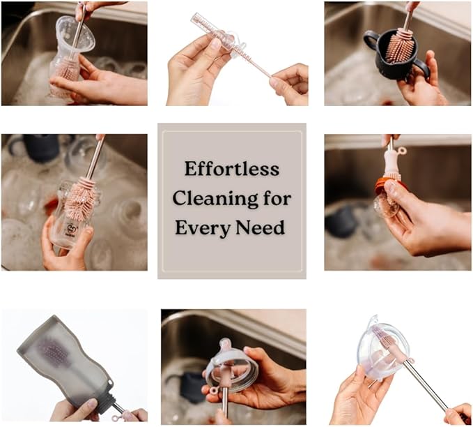 Haakaa Silicone Cleaning Brush Kit – Household Cleaning Brushes for Bottles and Crevices – Food-Grade Silicone: Dishwasher Safe (Brush-Mist Blue)
